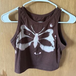 Brown crop top with butterfly (90s vibe) size S